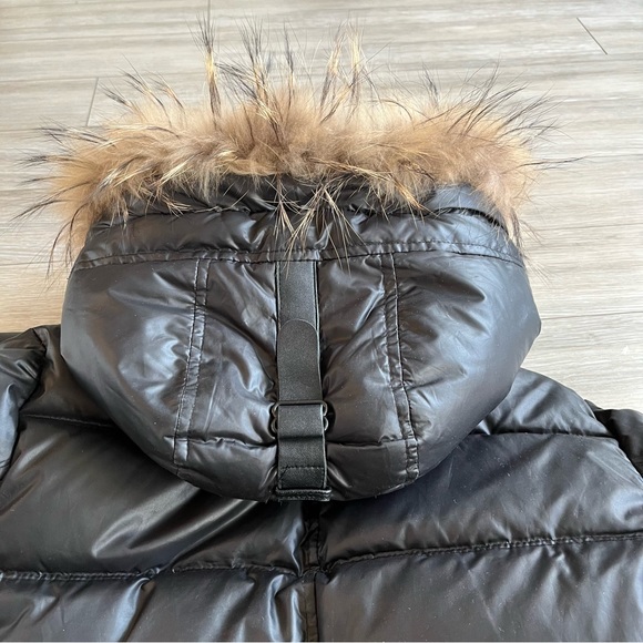 RUDSAK Mid Length Black Puffer Winter Coat Fur Hood Leather Trim - Picture 6 of 14